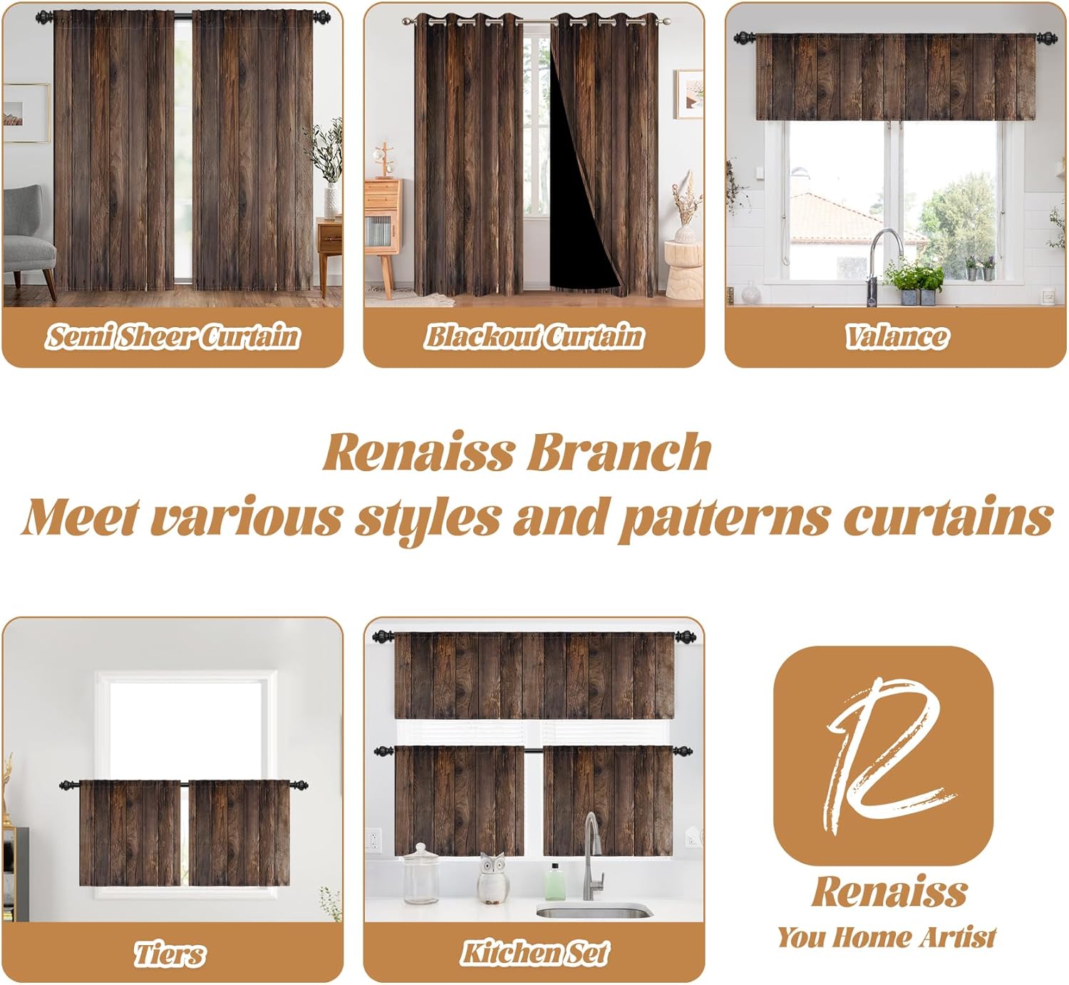 Renaiss 42 x 45 Inch Rustic Old Brown Window Curtains Vintage Wood Barn Door Curtains Retro Wood Planks American Rustic Rural Garage Door Drapes Door Native Farmhouse Decor Window Treatments 2 Panels