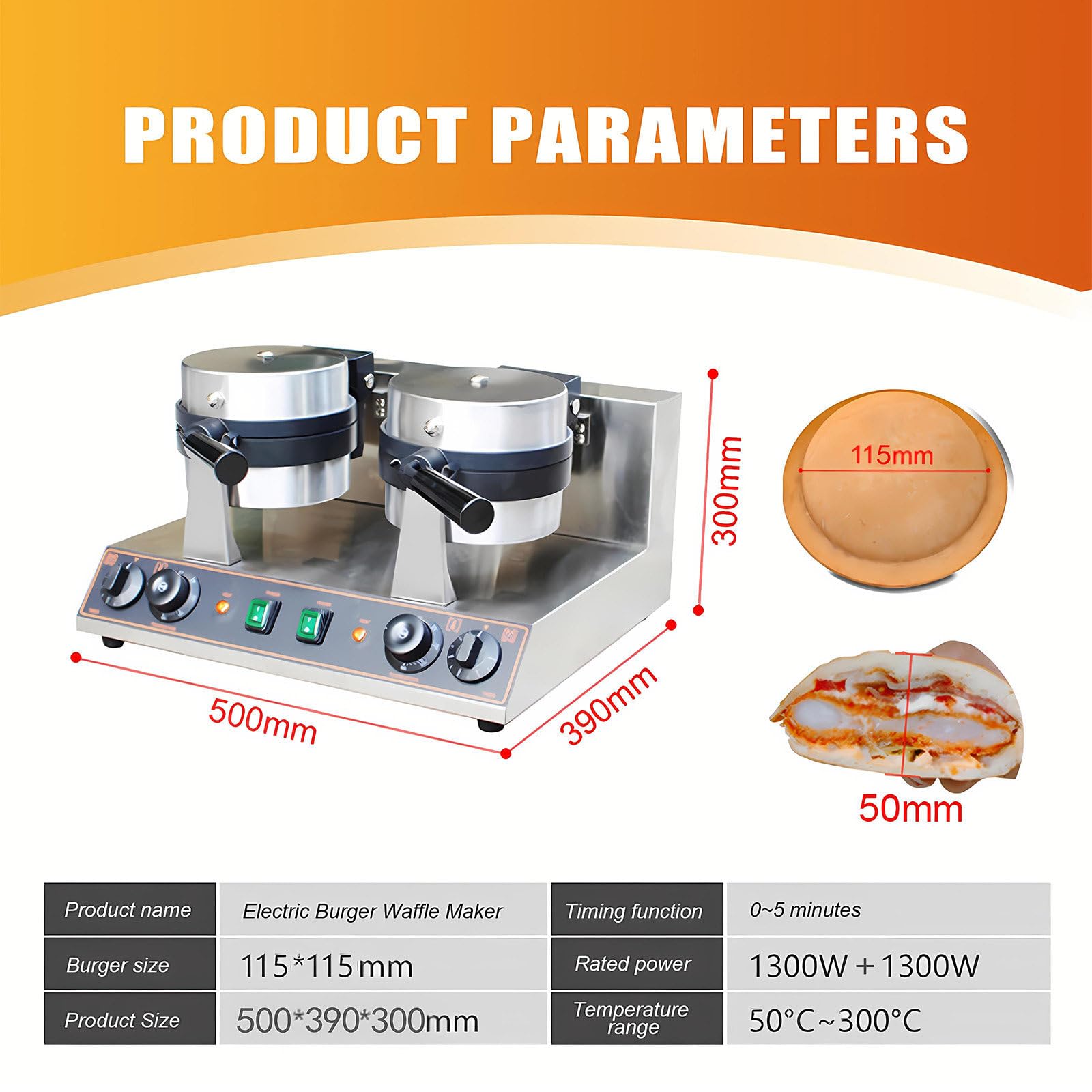 Macchina per Gelati Sandwich E Macchina per Waffle Multifunzione, Ferro per Waffle Antiaderente, Timer Regolabile 0-5 Minuti, Ideale per Bar E Hotel Dual