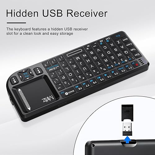 Miniatura 5 de Mini teclado inalámbrico de 2.4 GHz con panel táctil, ligero recargable ultra mini USB delgado con teclado retroiluminado RGB, Plug and Play,