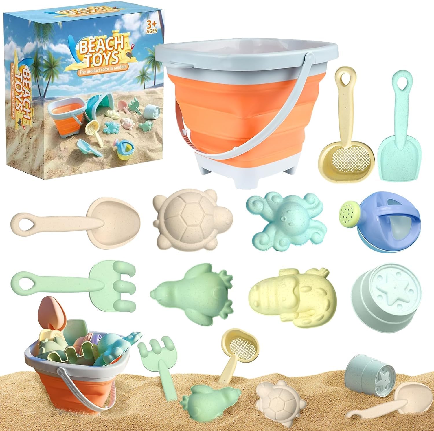 Set Giocattoli Da Spiaggia Pieghevoli Per Bambini - Secchiello 3 Pezzi Con Rastrello, Paletta, Colino E Cazzuola - Secchiello In Silicone Richiudibile, Ideale Per Viaggi - 2