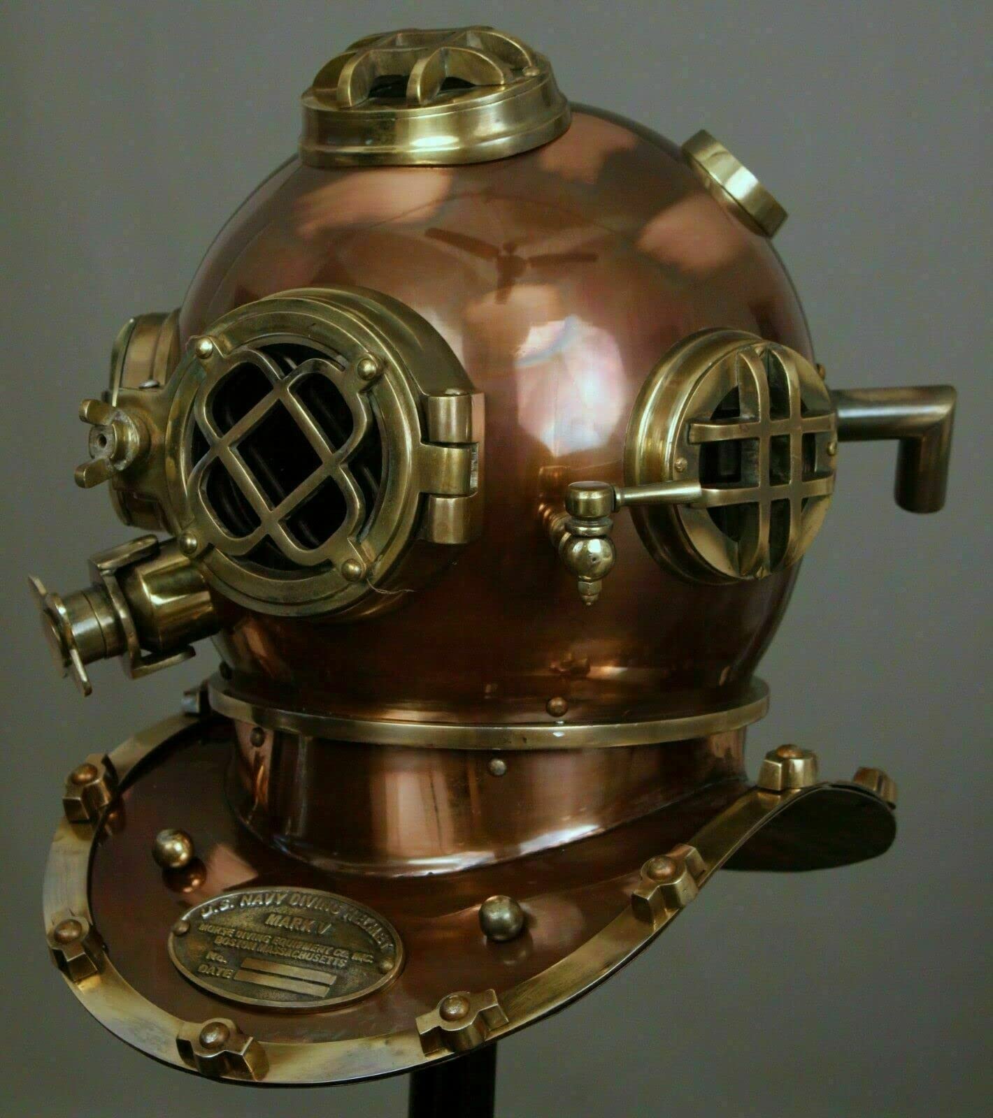 Casque De Plongée Vintage US Navy Mark V - Reproduction En Laiton Cuivré - Pièce Décorative