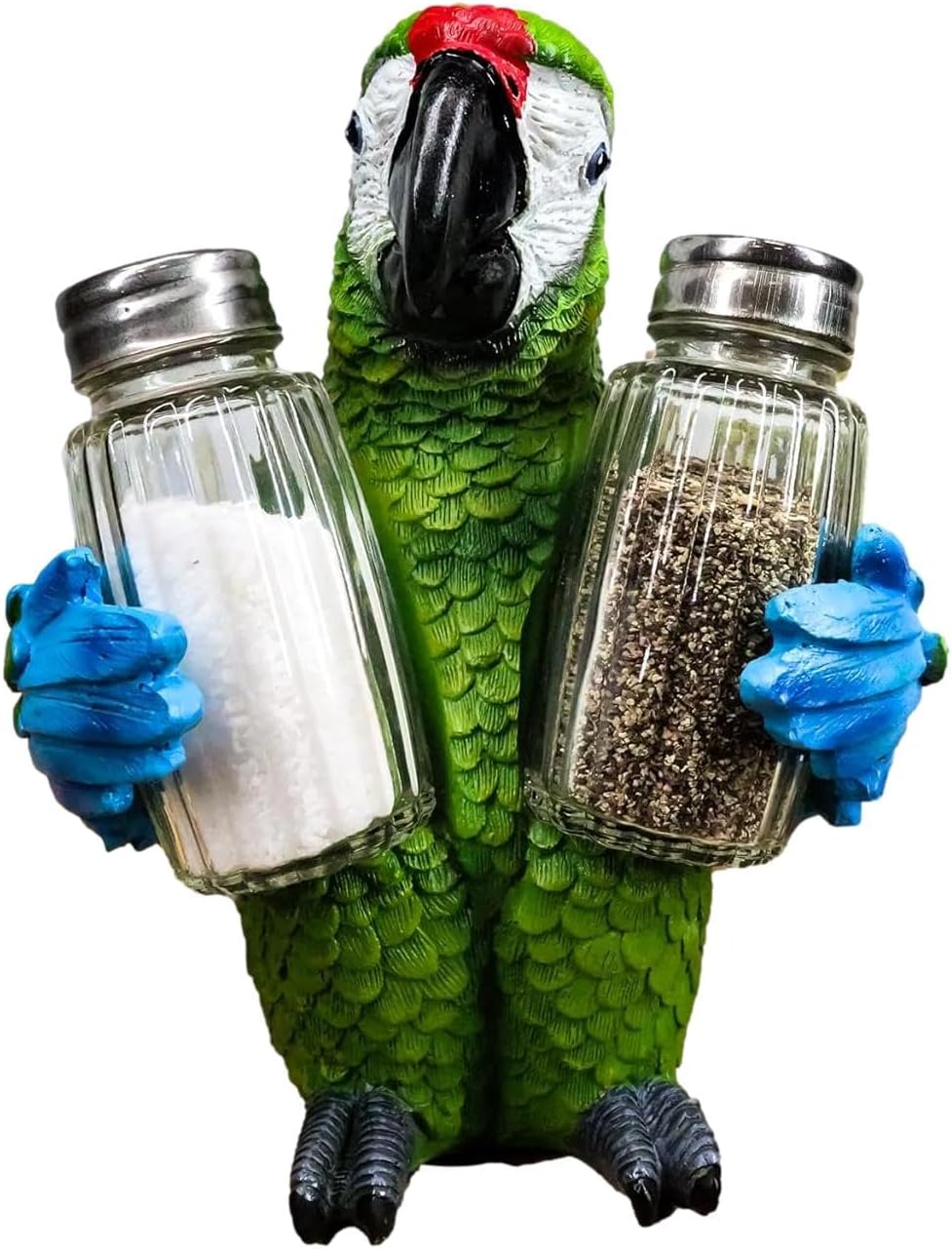 Ebros Tropical Rainforest Rio Green Military Macaw Parrot Bird Salt And Pepper Shakers Holder Figurine Set 6.75"H Nautical Table Decore or Decorations For Spice Racks Holders Organizers Home & Kitchen