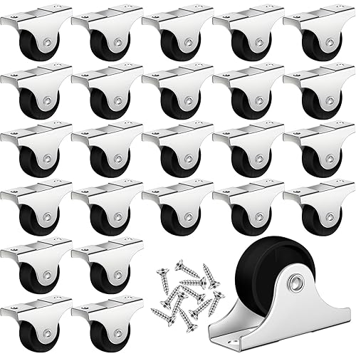 Maitys 24 ruedas pequeñas de 1 pulgada, mini ruedas rígidas no giratorias fijas con placa superior de metal para muebles, electrodomésticos pequeños