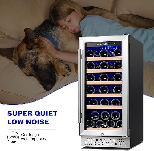 Miniatura 5 de Tylza Enfriador de vino de 15 pulgadas debajo del mostrador, refrigerador de vino integrado de 33 botellas con puerta de vidrio templado de acero