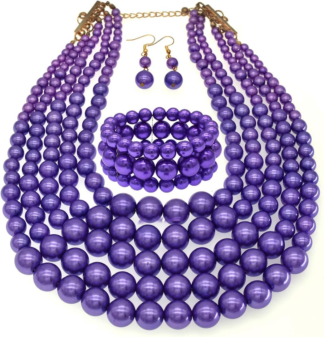 Big Faux Pearl Necklace for Women Large Pearls Choker Necklaces Chunky Pearl Necklace and Earrings Set 1920s Costume Pearl Jewelry - Image 5