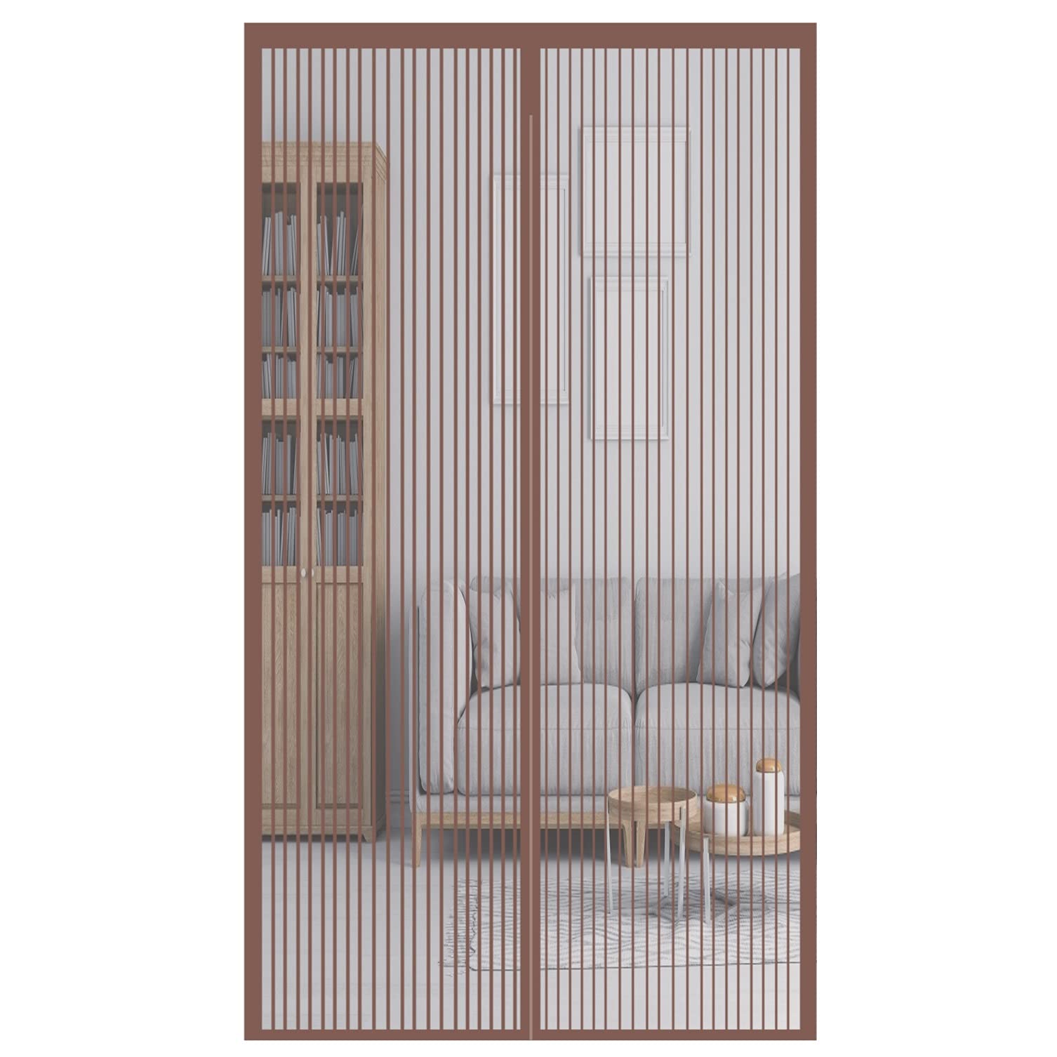GOUER Magnetic Fly Screen Door, 110x200cm High Density Insect Mosquito Door Screen Full Frame Magic Tape, for Door Balcony Door Living Room Patio Door, Brown