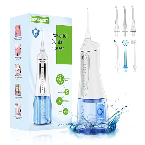 Irrigador dental de agua inalámbrico para limpiador de dientes, 4 modos de 5 puntas de chorro, irrigador oral dental recargable IPX7 impermeable,