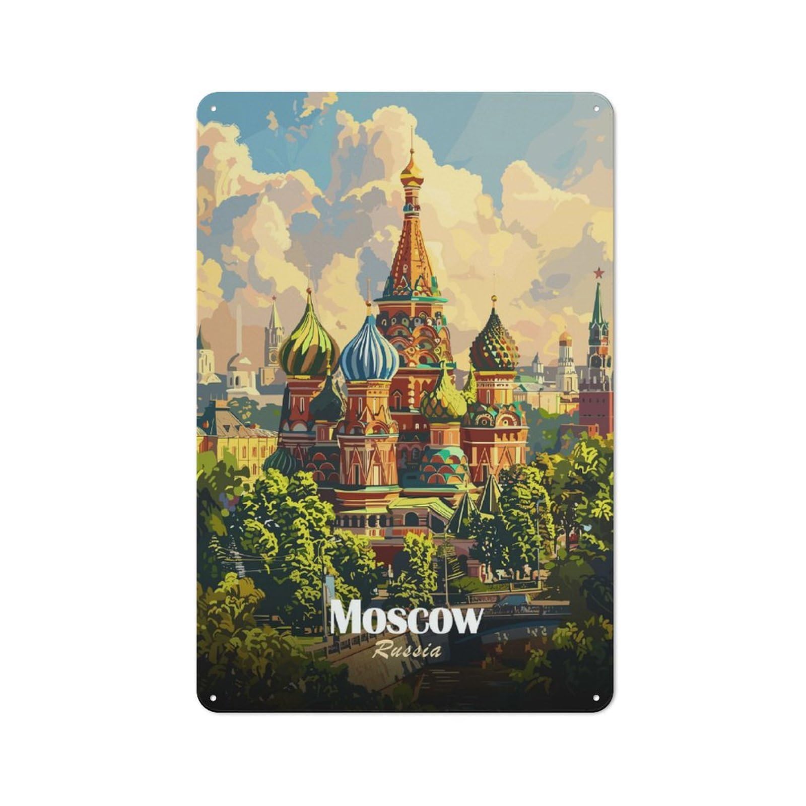 Junmoney Style-11 Shed Style Moscow Russia Cityscape Art Illustration Tin Sign 30X20cm, Utility Space Decor For Greenhouse, Garden Room, Cafe Or Entryway
