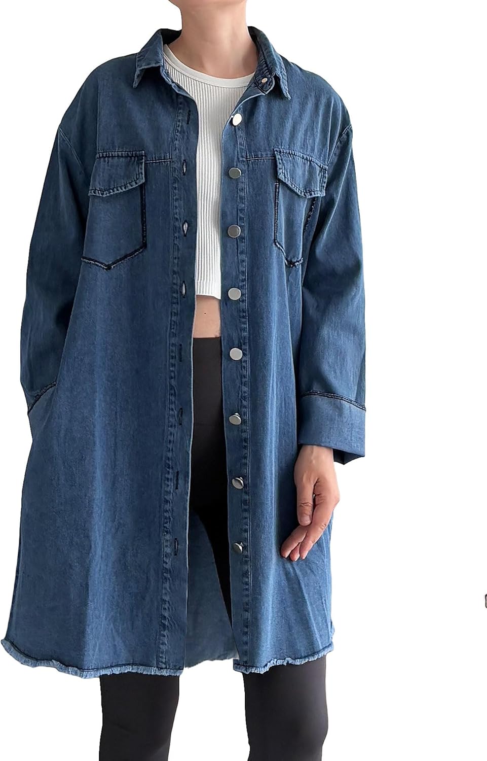 Minibee Women's Denim Jacket Button Down Shirts Long Sleeve Jean Jacket Cotton Blouses Fall Outfits