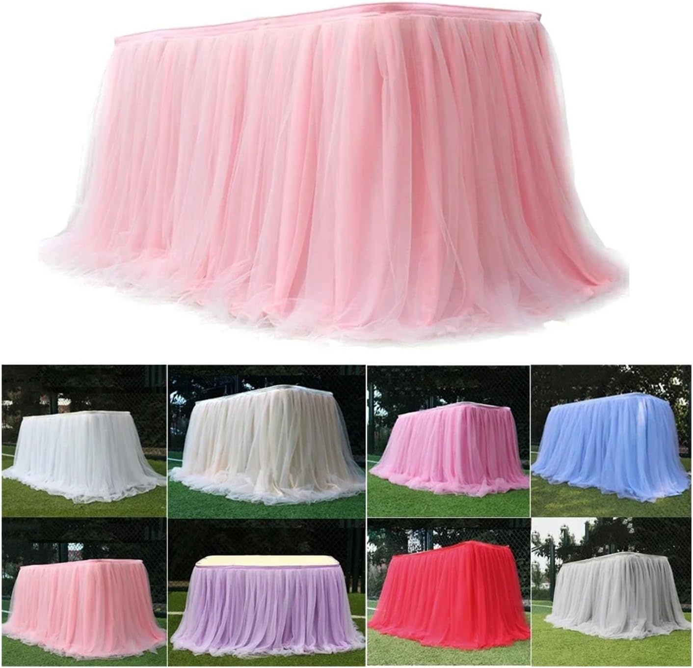 Party Table Skirt， 100x75cm Fluffy Yarn Table Skirt Net Gauze Pleated Table Skirt Celebration Party Decor Mesh Gauze Table Decoration for Wedding, Birthday, Party, Bar, Prom(Pink,200x75cm)