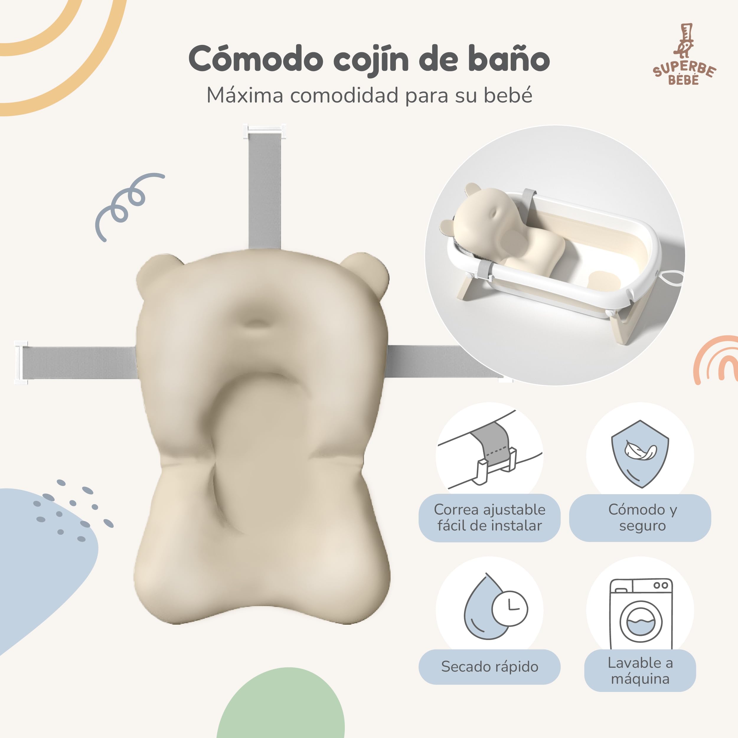 Bañera Plegable Bebé Con Cojín De Baño Antideslizante - bañera Bebe Plegable Con Termómetro - Asiento Bañera Bebe - Desde El Nacimiento Hasta Los 3 Años - Regalos De Nacimiento (APRICOSA)