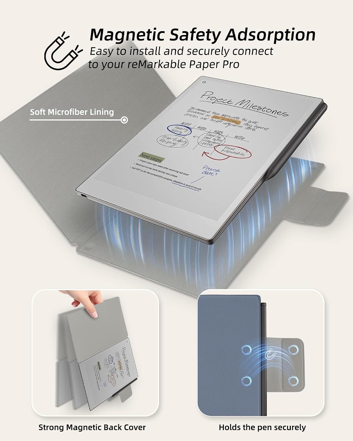 WALNEW Magnetic Folio Case for 11.8 Remarkable Paper Pro Color Tablet 2024