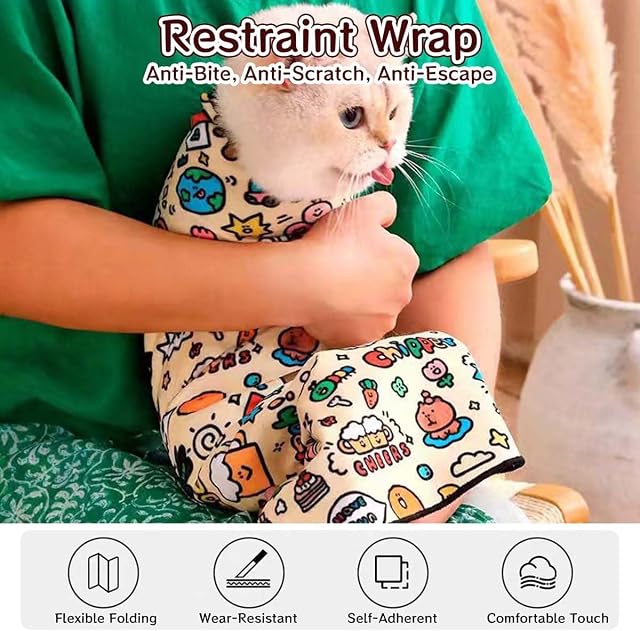 Foto 2 de 7 de Syeefula Cat Grooming Wrap, Cat Wrap for Grooming, Multifunctional Velcro Fabric Wrap for Cats, Self-Adherent