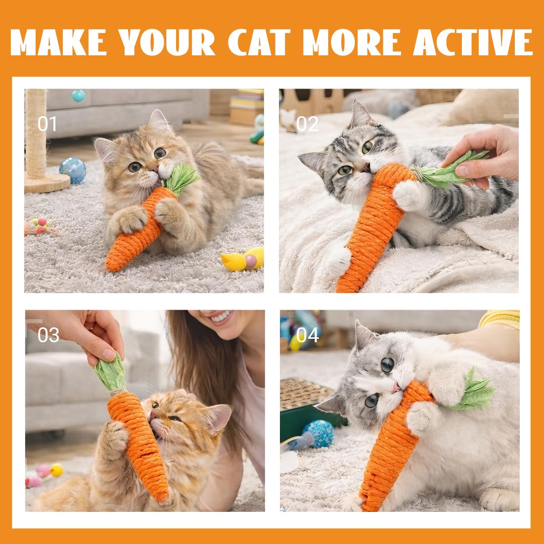2 Stück Karotten-Katzenspielzeug Katzen Spielzeug Set,cat toys Plüsch Schmusekissen, Weiches Flauschiges Haustier beruhigendes Spielzeug,Das beste Ostergeschenk für eine Katze