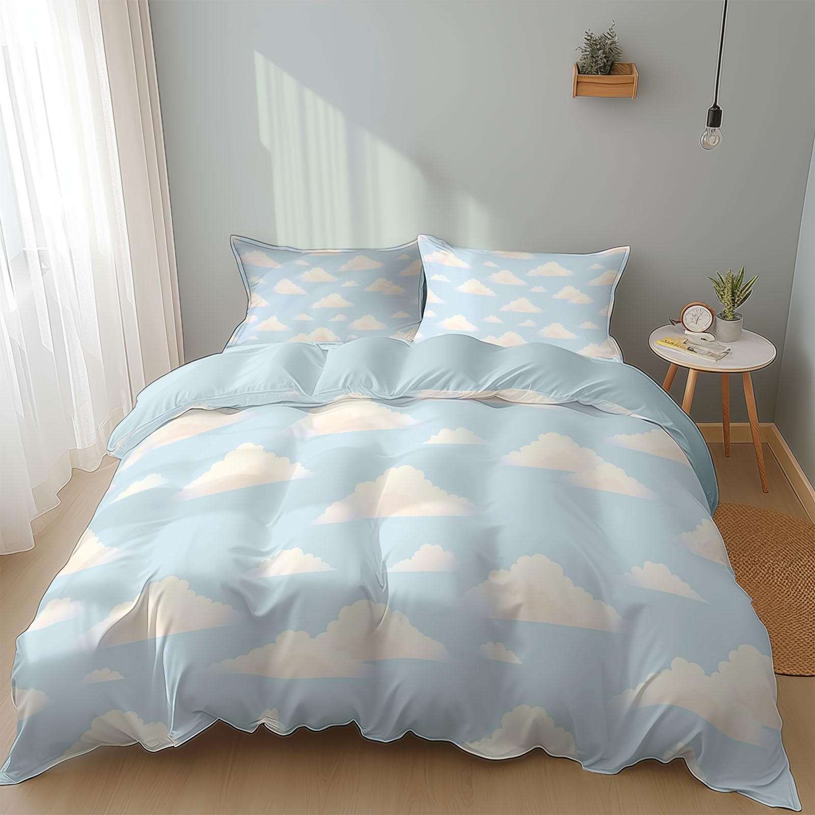 Azul Funda Nordica Cama 90 De 3 Piezas Nubes Juego De Funda Nordica 150X200 Cm Suave Transpirable Y 2 X Fundas De Almohada para Ropa De Cama Infantil Niño Chico Niña