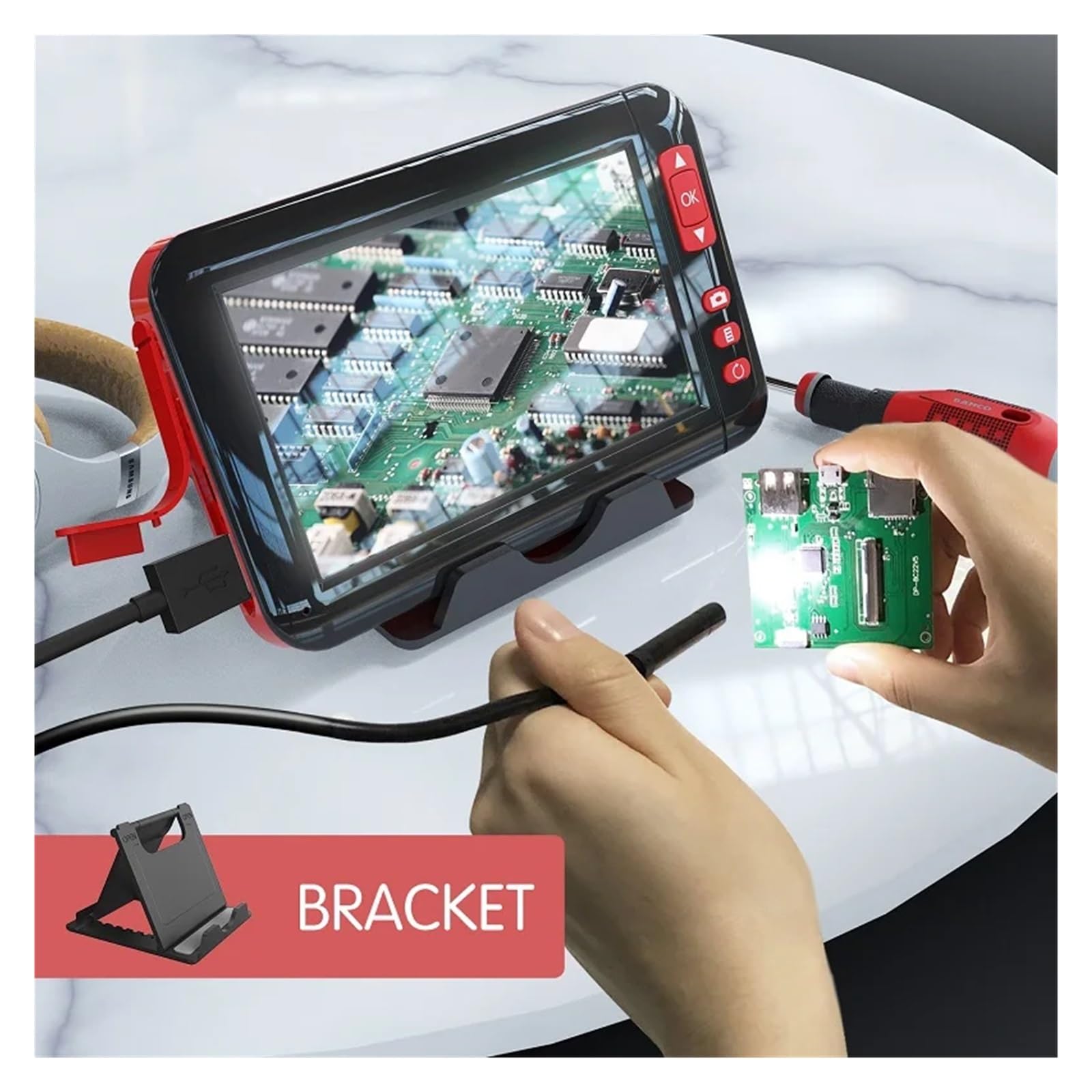 Industrielle Endoskopkamera mit 4,3-Zoll-IPS-Bildschirm, HD1080P, 2,0 MP, 8-mm-Objektiv, USB-Anschluss, 8 LEDs, wasserdicht, Fotofunktion