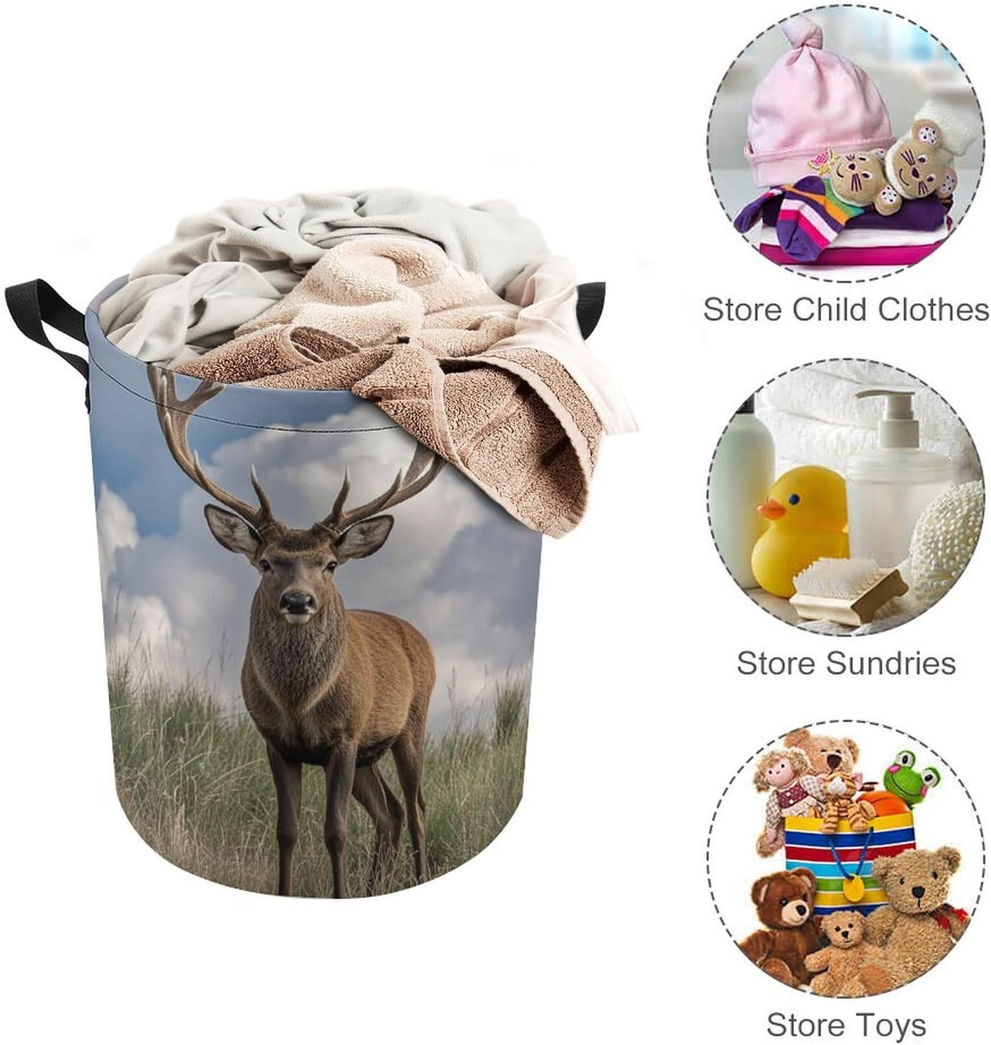 Elk Laundry Bag Large Collapsible Laundry Baskets Freestanding Waterproof Clothes Hamper with Handles & Drawstring for Laundry Room Bedroom Bathroom