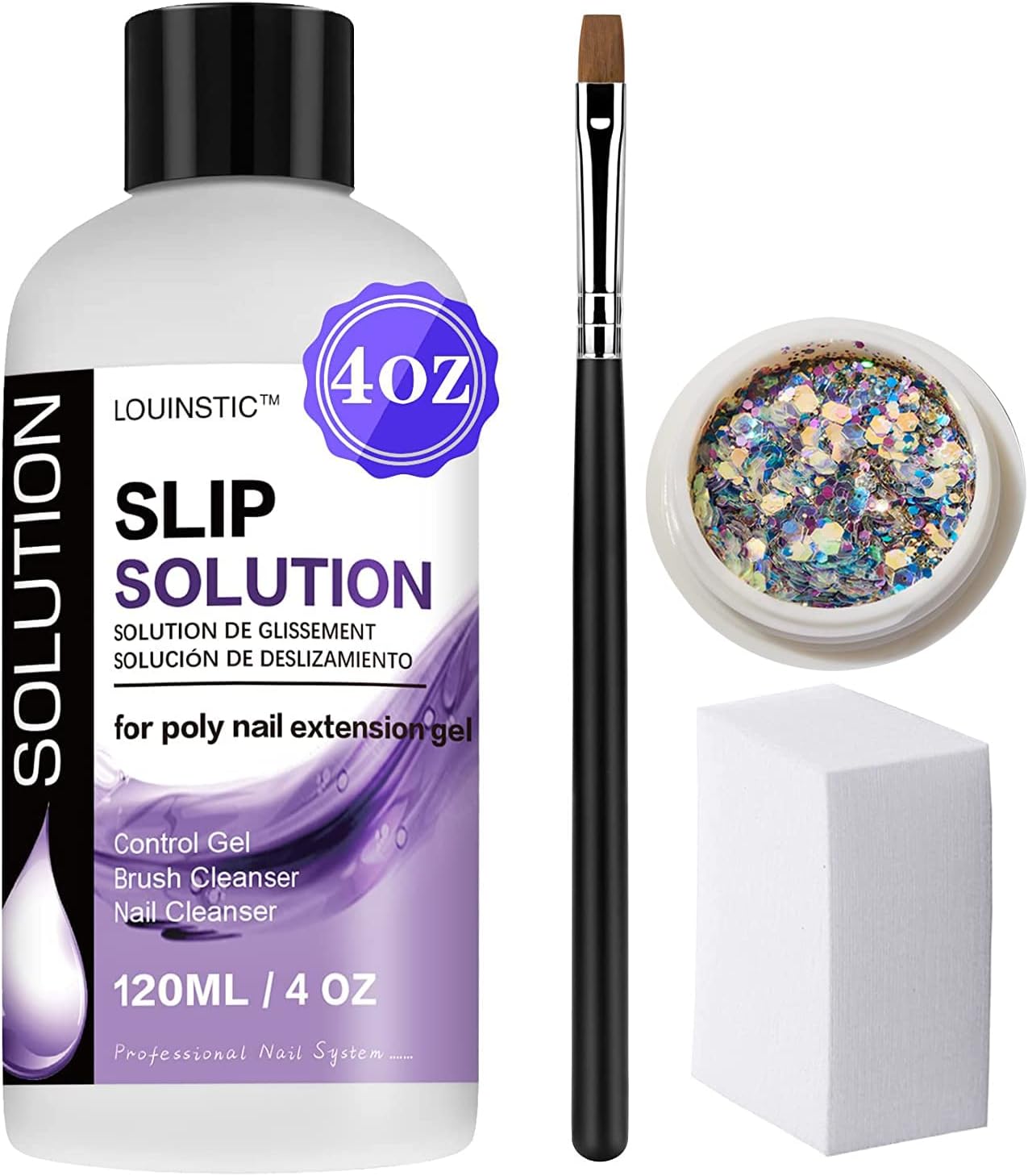 LOUINSTIC Slip Solution for Poly Extension Gel - 4oz, Professional Nail Extension Gel Anti-Stick Liquid, Cleanable Nail Brush Cleaner, Easy to Use, Beginner-Friendly