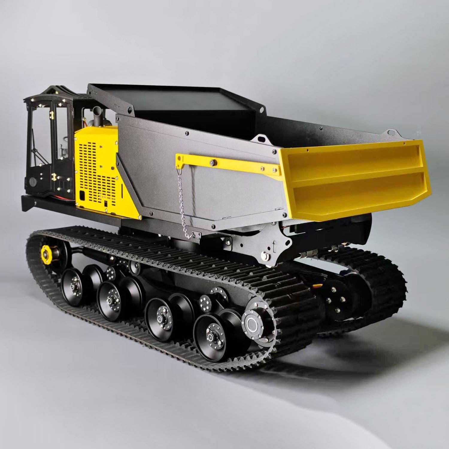 Metal 1/14 Hydraulic RC Dump Truck T14R Panther Crawler Tracked Tipper Construction Machine Light Sound System Flysky St8 Radio Hobby Grade Model for Ages 14+(Yellow)