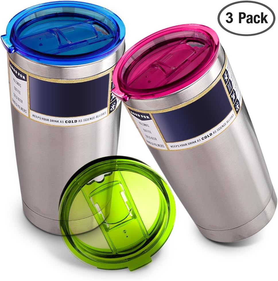 Exсluѕіvе Sресіаl 20oz Tumbler Lids Set of 3 Fit for YETI Rambler, Ozark Trail, Rtic and More, maxin Spill Proof and Splash Resistant Lids Covers（1Pink+1Blue+1Yellow）