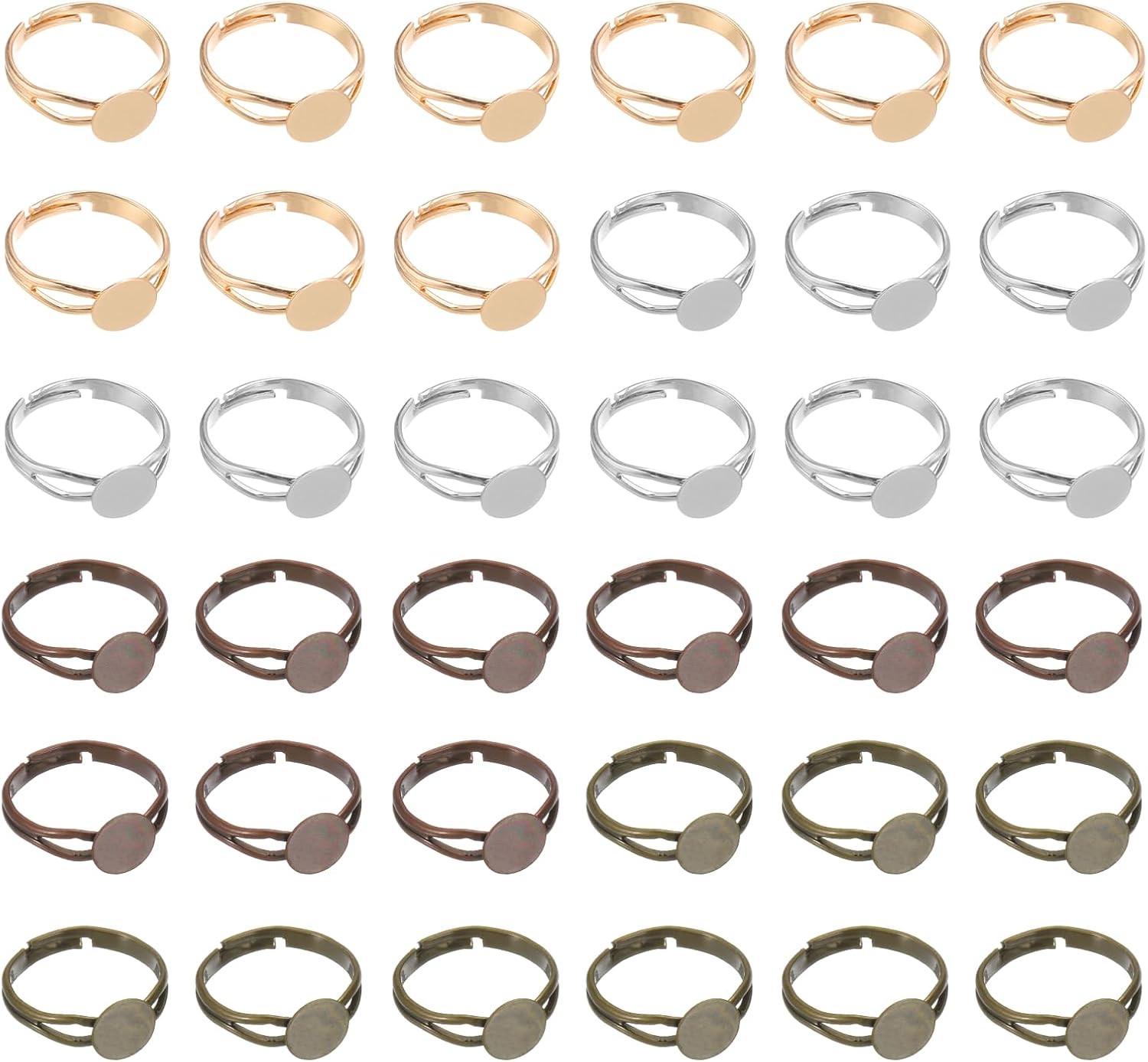 MECCANIXITY Adjustable Blank Rings for Jewelry Making, 40 Pcs 8mm Flat Blank Ring Base for Men Women DIY Crafts Jewelry Findings Components Birthday Wedding, White, Light Gold, Brown, Copper
