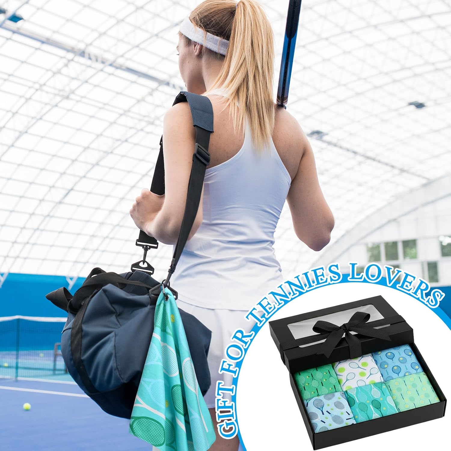 VitalCozy 6 Pcs Tennis Sweat Towel Tennis Gift for Women Cooling Sports Towel with Clip 15 x 17 Inch Absorbent Fast Drying Gym Sport Accessories for Men Team Coach Sport Player Fitness (Fresh) - Image 4