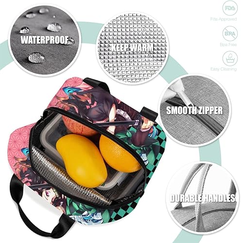 Miniatura 5 de Kit de lonchera de anime, caja Bento de paja de trigo con compartimento 3 en 1, bolsa de almuerzo reutilizable, con cuchara y tenedor para adultos,