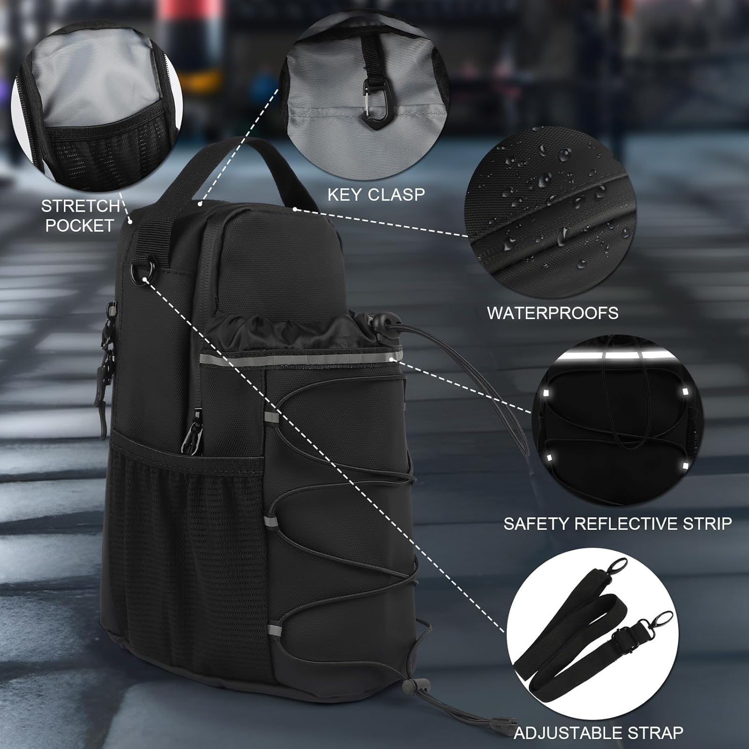 Magnetic Gym Bag & Water Bottle Holder for Men & Women | Fits 20oz to 64oz Bottles | Crossbody Sling with 4 Strong Magnets | Waterproof 900D Fabric with Phone & Key Pockets for Fitness, Gym & Sports - Image 7