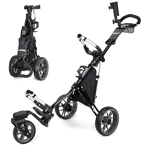 360 Golf Pull Cart: Lightweight Folding Swivel 3 Wheels Golf