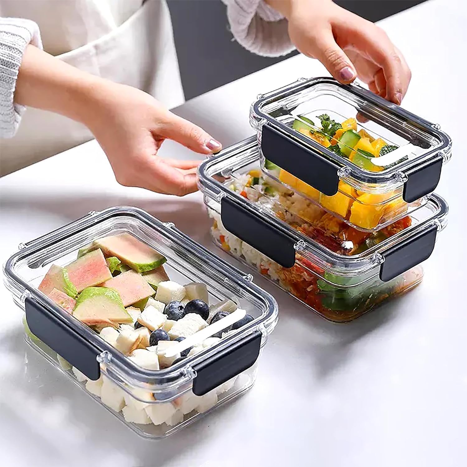 Airtight leakproof storage box for kitchen air tight containers for storage boxes for fridge storage boxes for vegetables Durable Odor-Free and Stackable Set of 3 1200ML x1, 800ML x1, 300ML x1
