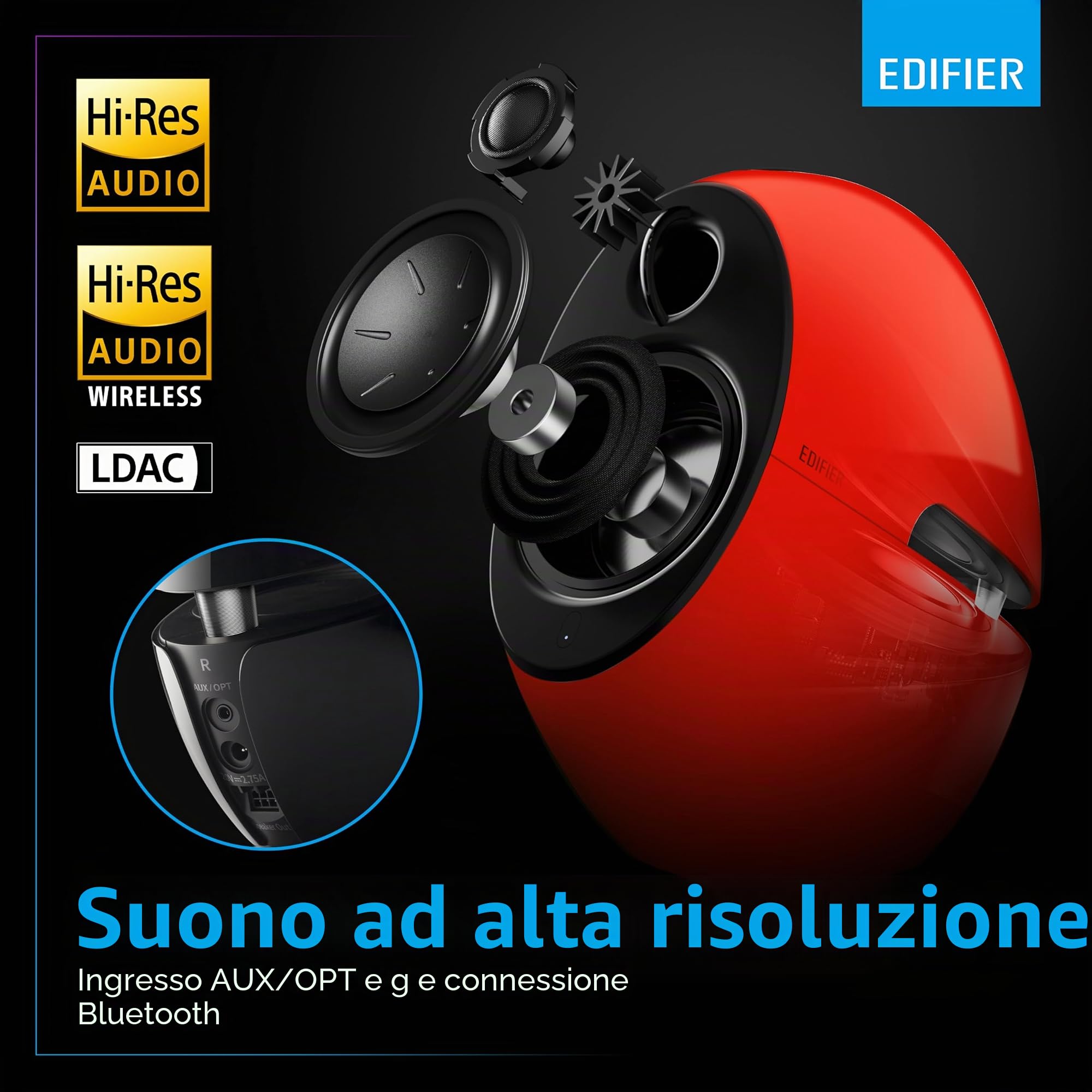 EDIFIER ALTAVOCES LUNA HD 2.0 BLUETOOTH ROJO RETAIL