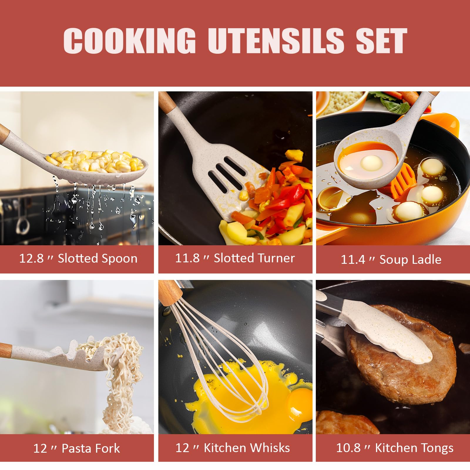 RAXCO Set di coltelli da cucina con blocco, 18 pezzi di utensili da cucina con 5 coltelli e 7 spatole in silicone (Giallo Paglia)