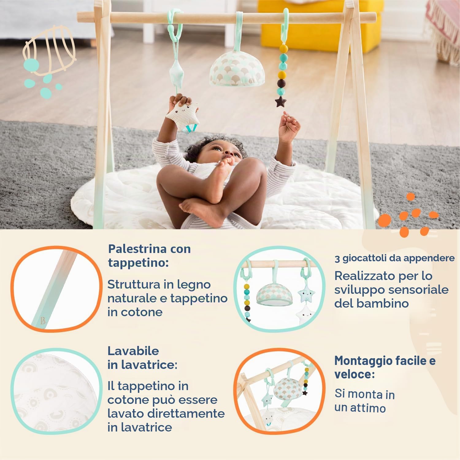 Palestra per Bambini in Legno Cielo Stellato B. Toys con Giocattolo Sensoriale Appeso 0 Mesi+