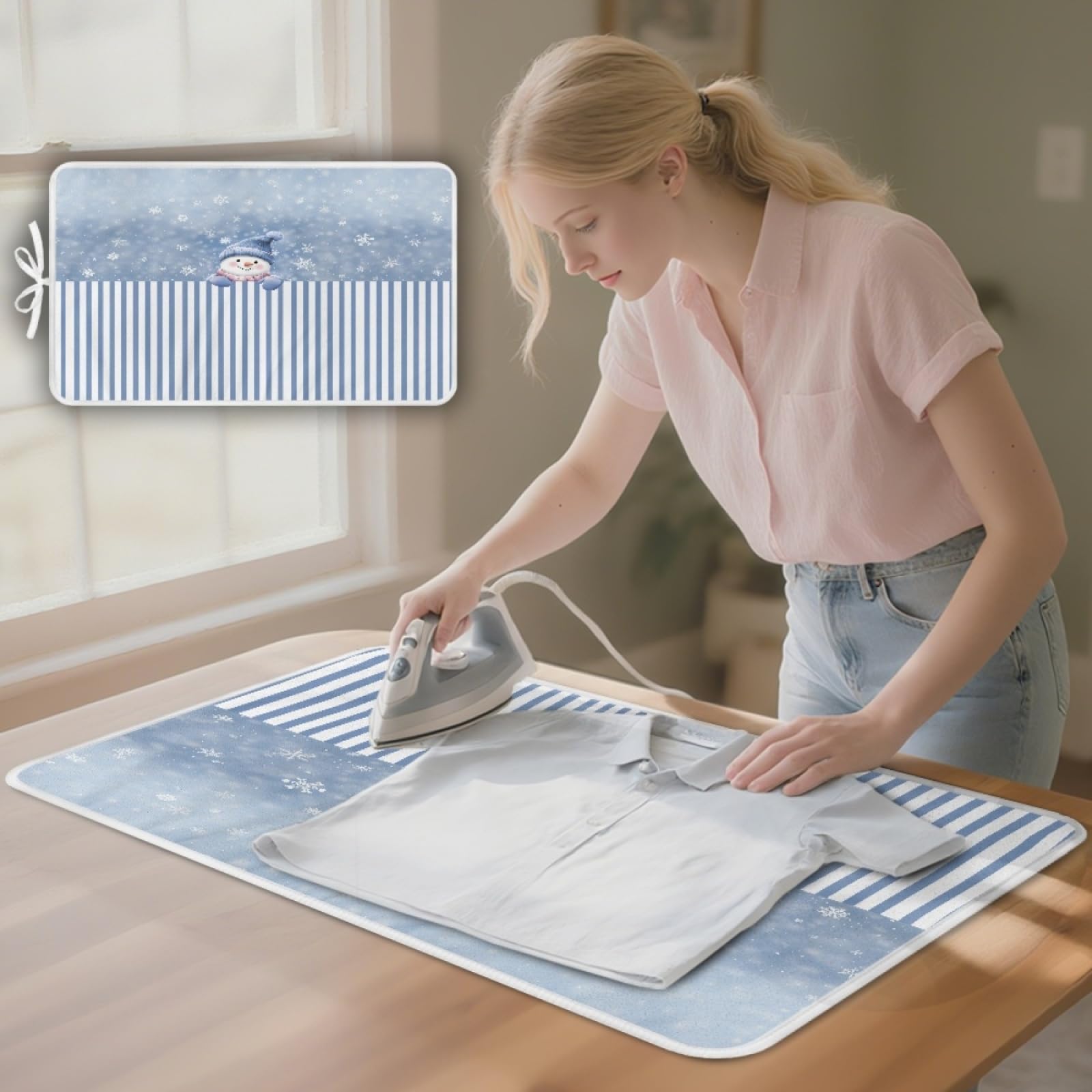 Bügelmatte Blauer Schneemann Niedlich Bügeleinlage Faltbares Hitzebeständig Waschbar Bügelauflage für Tisch und andere Oberflächen Bügelbrett Unterlage rutschfeste Bügeldecke 80x50cm (2 Stück)