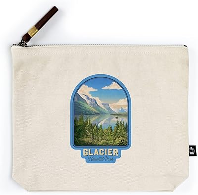 Lantern Press Glacier National Park, Montana, Oil Painting, Contour (100% Cotton Canvas Travel Accessory Go Bag)