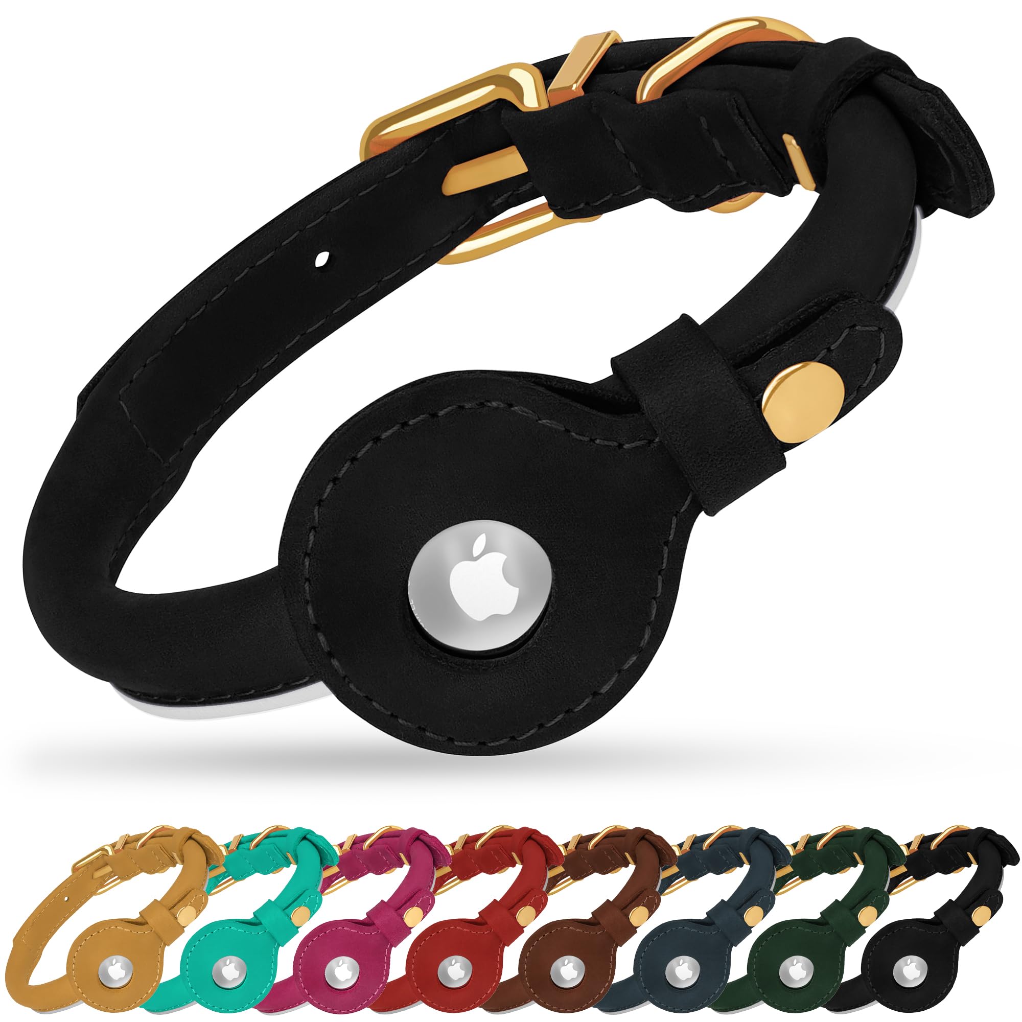 OOPSDOGGY Rolled Leather Dog Collar with Airtag Holder - Reflective Round Airtag Dog Collar - Soft Tracking Pet Collar for Small Dogs Puppy Cats