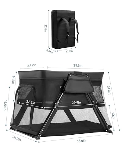 Miniatura 9 de Lilian&Gema Cuna de viaje 2 en 1, cuna portátil y plegable con mochila, corralito de viaje ligero para bebés con colchón grueso para bebés y niños