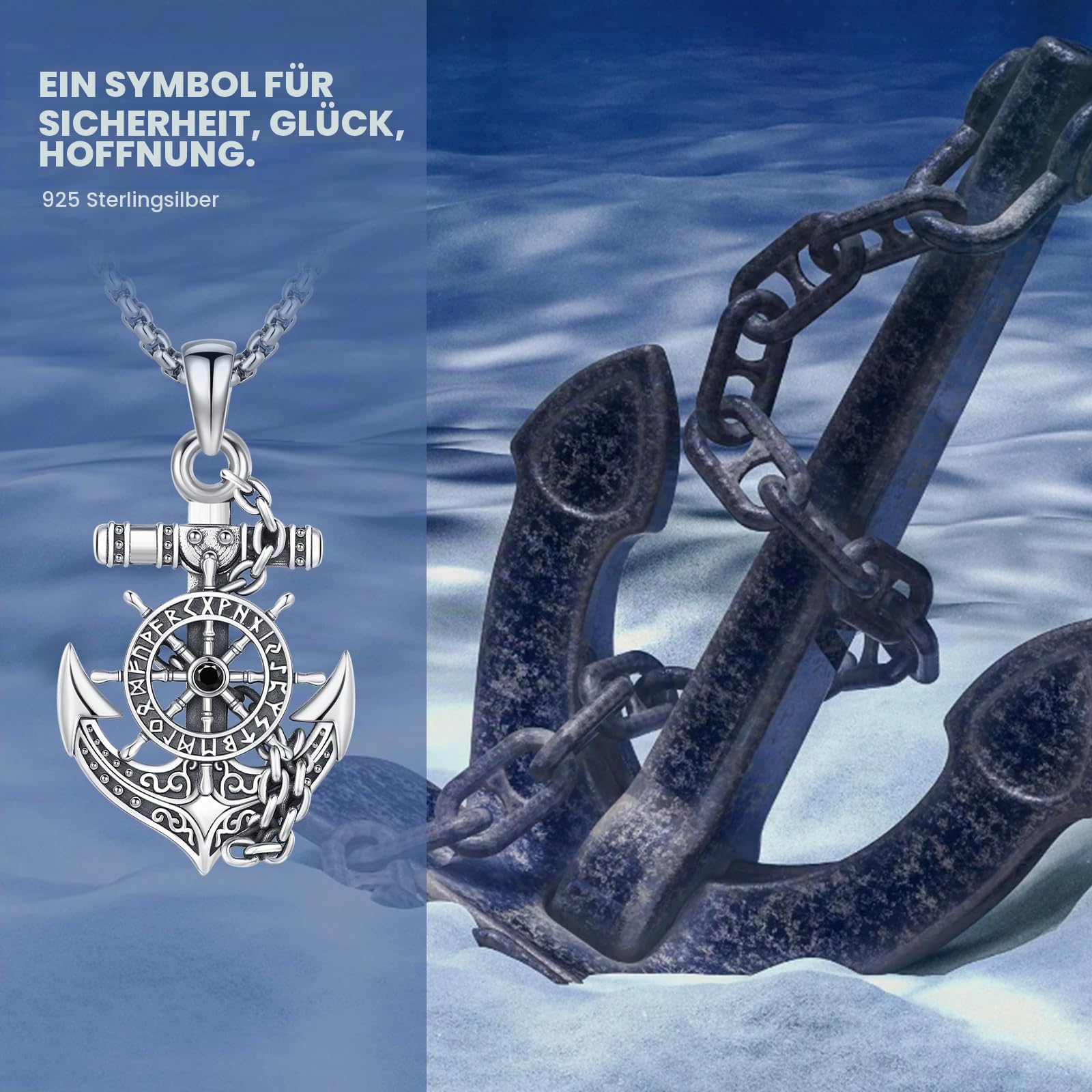 Nautische Anker Halskette 925 Sterling Silber für Herren | Maritimer Schmuck, Geschenk zu Geburtstag, Weihnachten, Vatertag, Ostern und Jahrestag