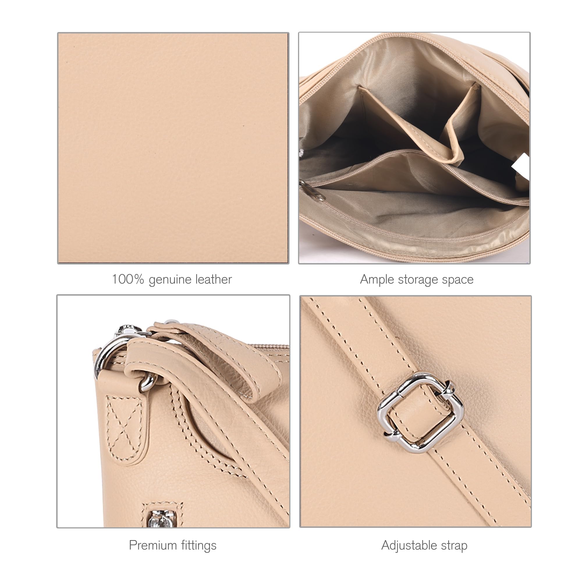 Leather Crossbody Bags for Women - Ladies Sling Handbags - Medium Cross body Purses Handbags - Purses For Women: Nappa Beige
