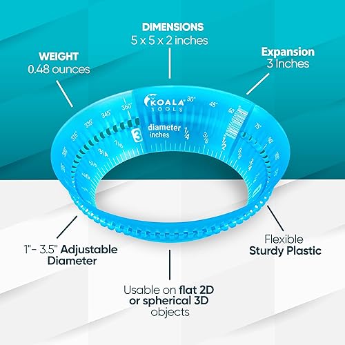 Miniatura 4 de Koala Tools - Mini regla de anillo para plantillas y superficies de círculos, regla circular con diámetro ajustable de 1 a 3.5 pulgadas, herramienta