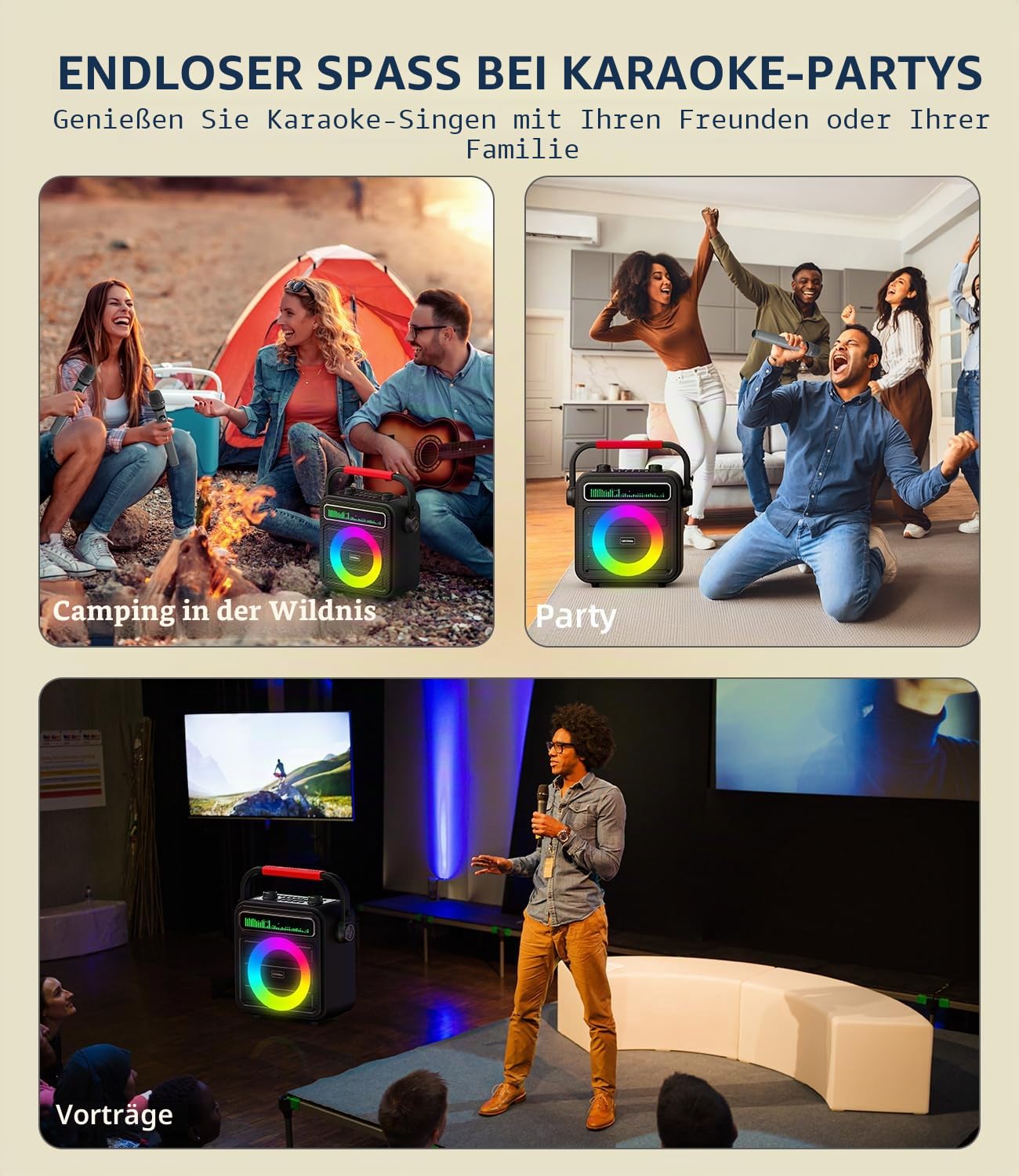 Karaoke Maschine für Erwachsene – Tragbare Anlage mit 2 Mikrofonen, Bluetooth/TF/USB/AUX/TWS, Lautsprecher & Mikrofon Kinder, Familie & Freunde