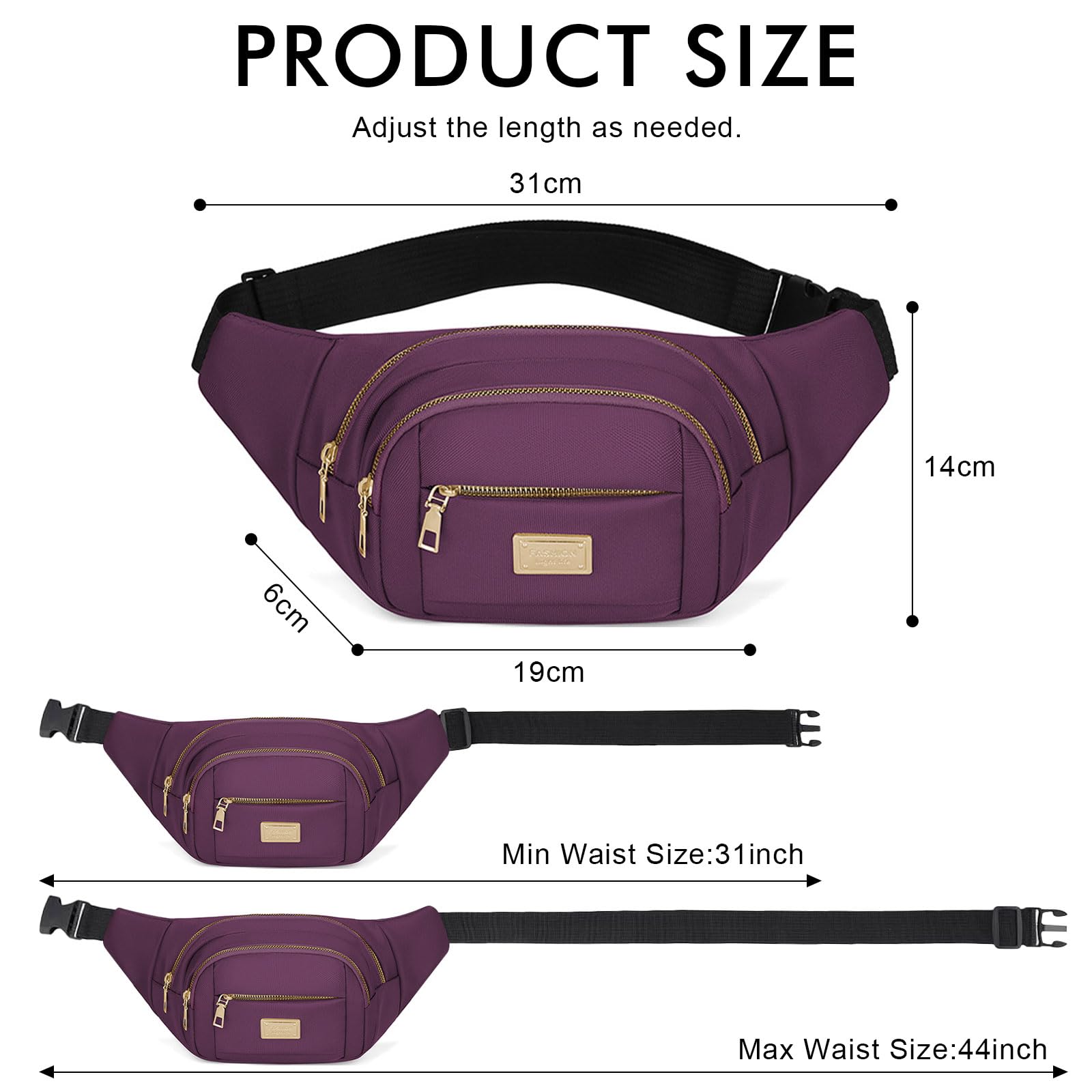 ADUDVLO Bumbags for Ladies Women Men Lightweight Adjustable Bum Bag Fanny Pack with 4 Zipper Pockets,Fashionable Waist Pack for Travel, Running, Hiking, Cycling (Black) — view 38