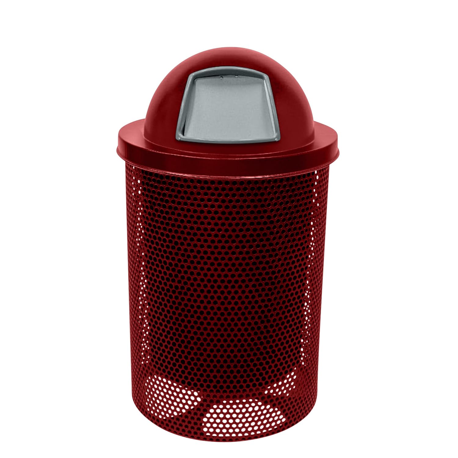 COATEDOUTDOORFURNITURE RDT-P-TXTBUR Heavy Duty Round Trash Receptacle with Dome Top, Liner Included, 32 Gallon, Textured Burgundy, Made in America