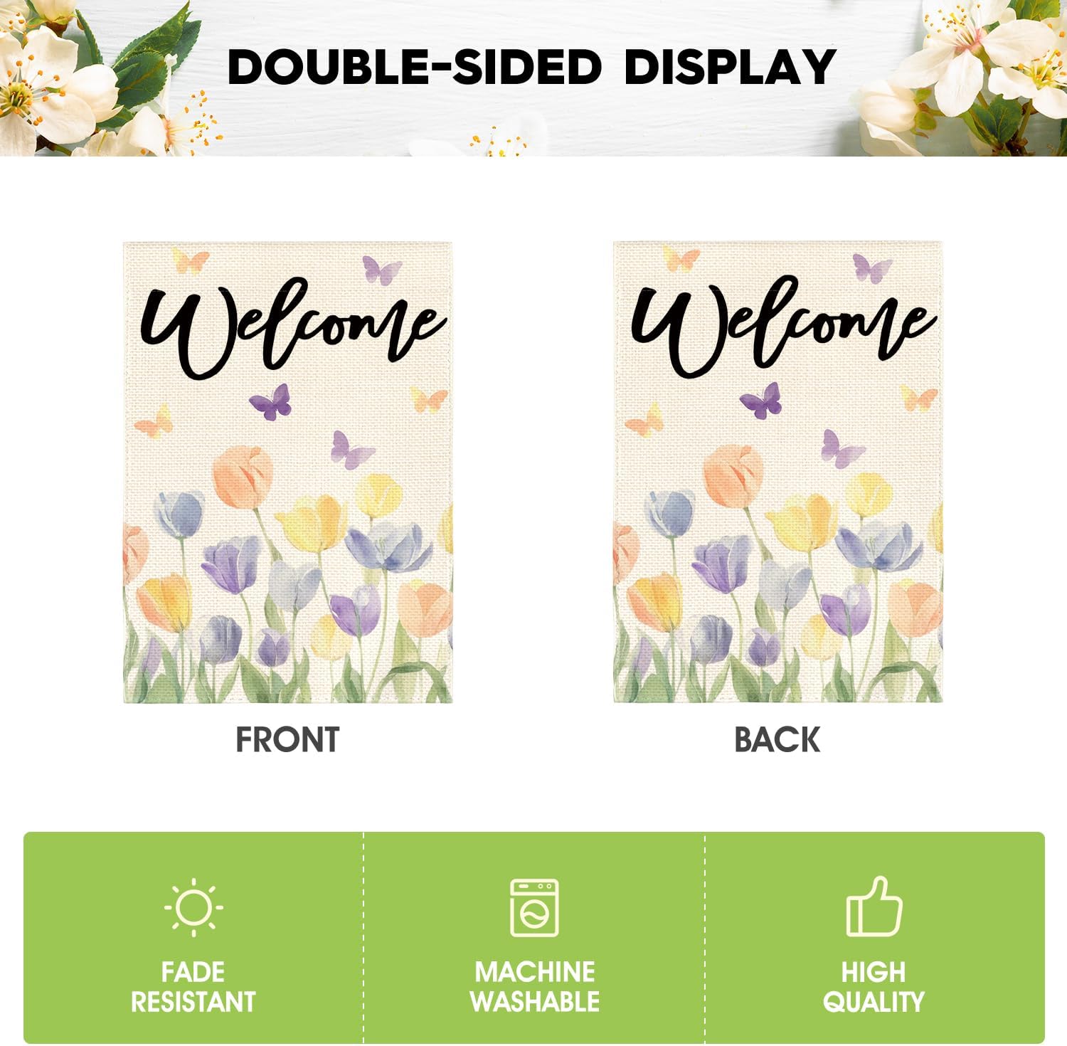 AVOIN colorlife Spring Tulip Floral Welcome Garden Flag 12x18 Inch Double Sided Outside, Flowers Seasonal Rustic Yard Outdoor Flag - Image 6