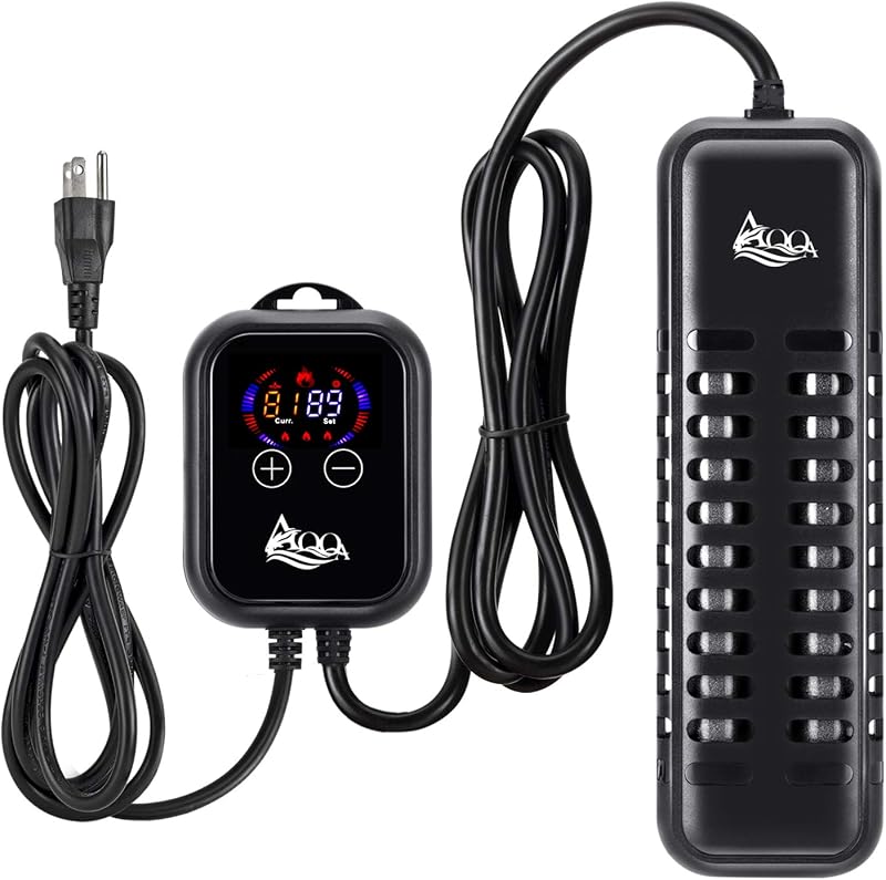 Calentador sumergible para acuario AQQA, 100W/200W/300W/500W/800W/1000W/1200W | Calentador de pecera, controlador de temperatura externo, pantalla de temperatura LED, adecuado para agua salada y agua dulce (500 W)