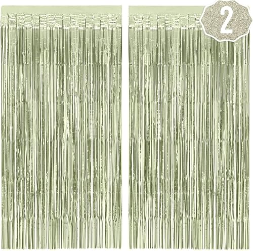 xo, Fetti Cortinas de papel de aluminio verde salvia para decoración de fiesta, juego de 2  Suministros para despedida de soltera, bonita cabina de