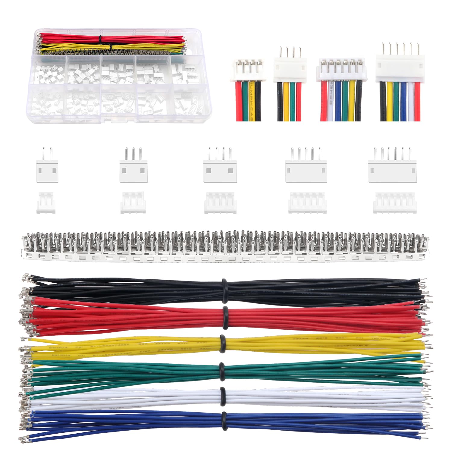 Lyeteung 420 Stück JST-ZH 2/3/4/5/6 Pin Gehäuse Adapter Kit - Stecker und Buchse Mit 26 AWG Vorgekräuseltem Kabeldraht und Pin-Crimpklemme (1.5mm, Einfach) - 2