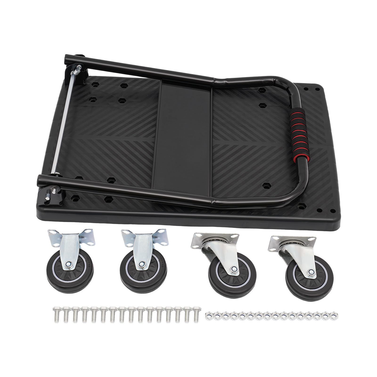 Carrello pieghevole da 150 kg, con 4 ruote TPR, impugnatura in schiuma, antiscivolo, per traslochi, magazzino, officina, ufficio, giardino e logistica, nero, 72 x 48 cm