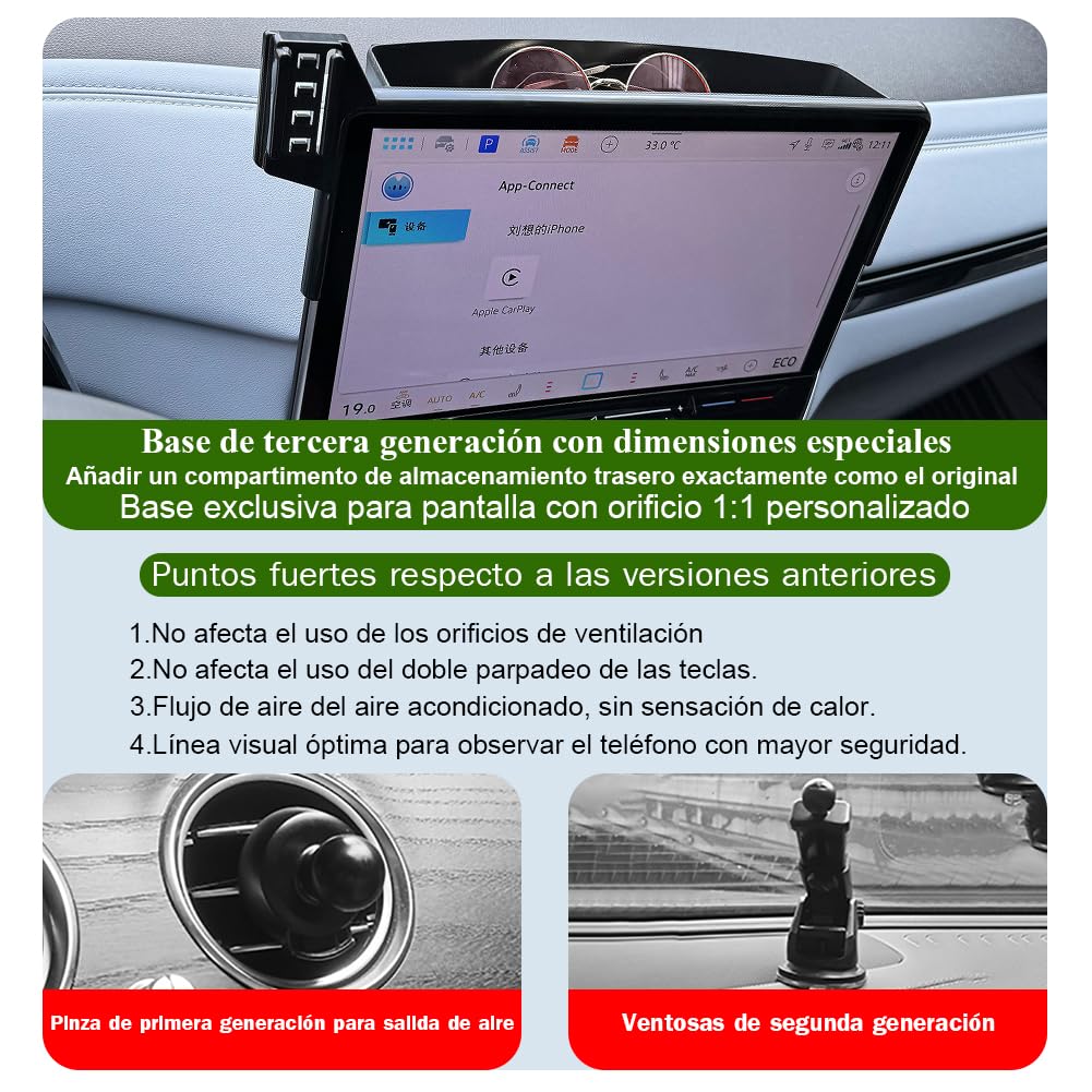 Soporte Movil Coche para Volkswagen ID.7 Accesorios [Solo Compatible con VW ID7, años 2023-2025] Rotativo 360°、Operación con una Mano、Fácil de Instalar