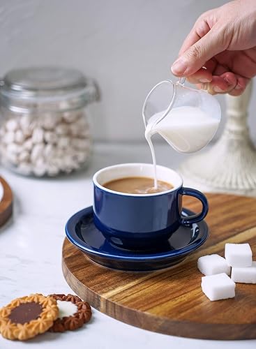 Miniatura 8 de SWEESE - Tazas de porcelana apilables, de 8 onzas, con platillos y soporte de metal, para bebidas especializadas del café, capuchino, latte,